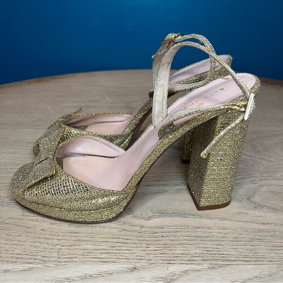 kate spade ♠️ new york Briana Platform Block Heel Gold Glitter Heels Women’s 7.5 - Picture 4 of 10